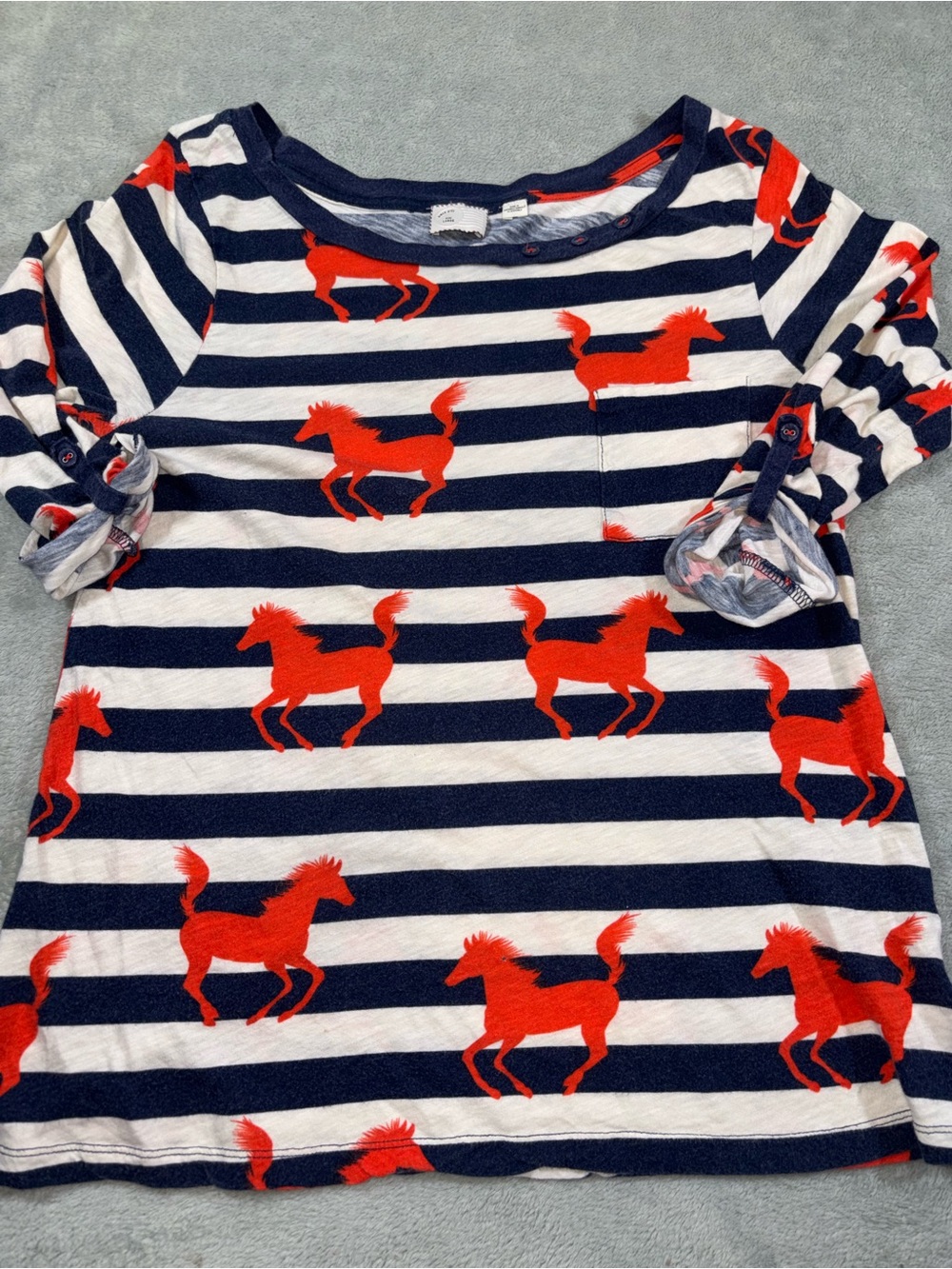 Anthropologie Postmark Banter Tee Striped Horse Print Top Large